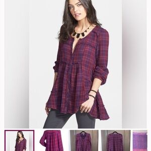 Free People Purple Plaid Tunic Top